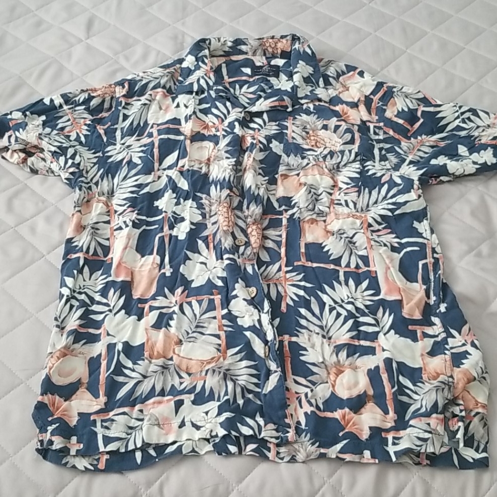 Caribbean Joe Floral Hawaiian Shirt Men's XL White Pink Blue